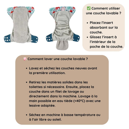 Lot 4 Couches Lavables Bébé + 4 Inserts – Écologiques & Ajustables 3-15kg
